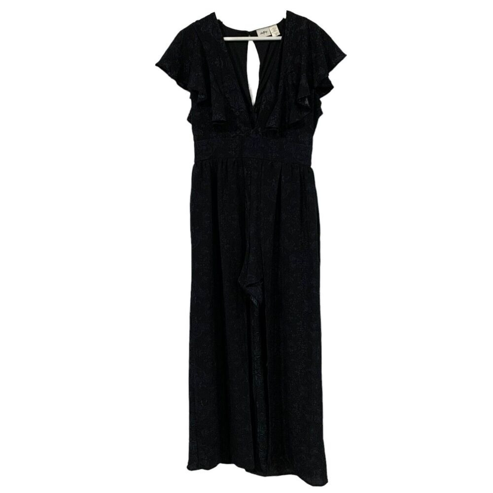 Daytrip Sz M Romper Maxi Dress Short Cap Sleeve Deep V-neck Keyhole Back Duster